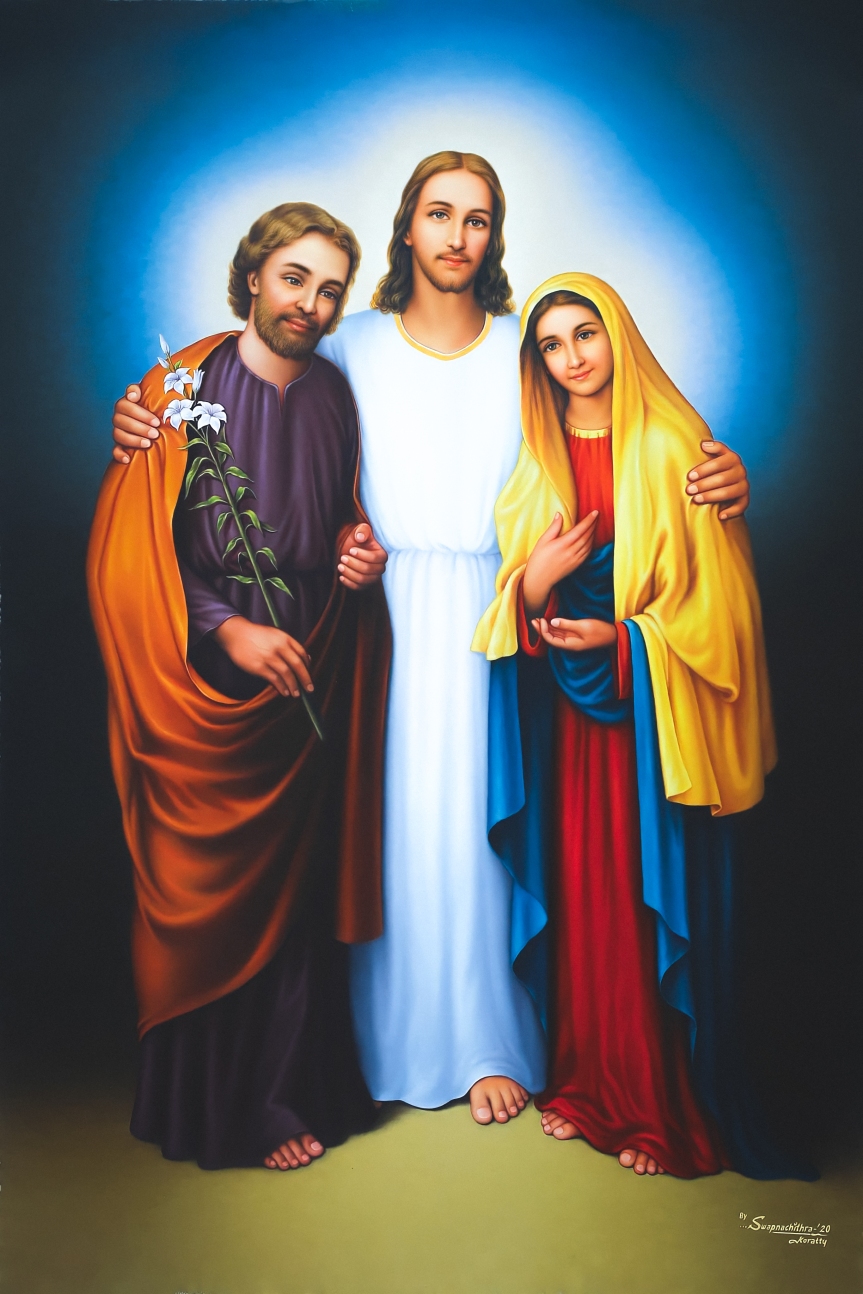 Jesus Holding together St. Joseph and Holy Mary, HD Image Wallpaper