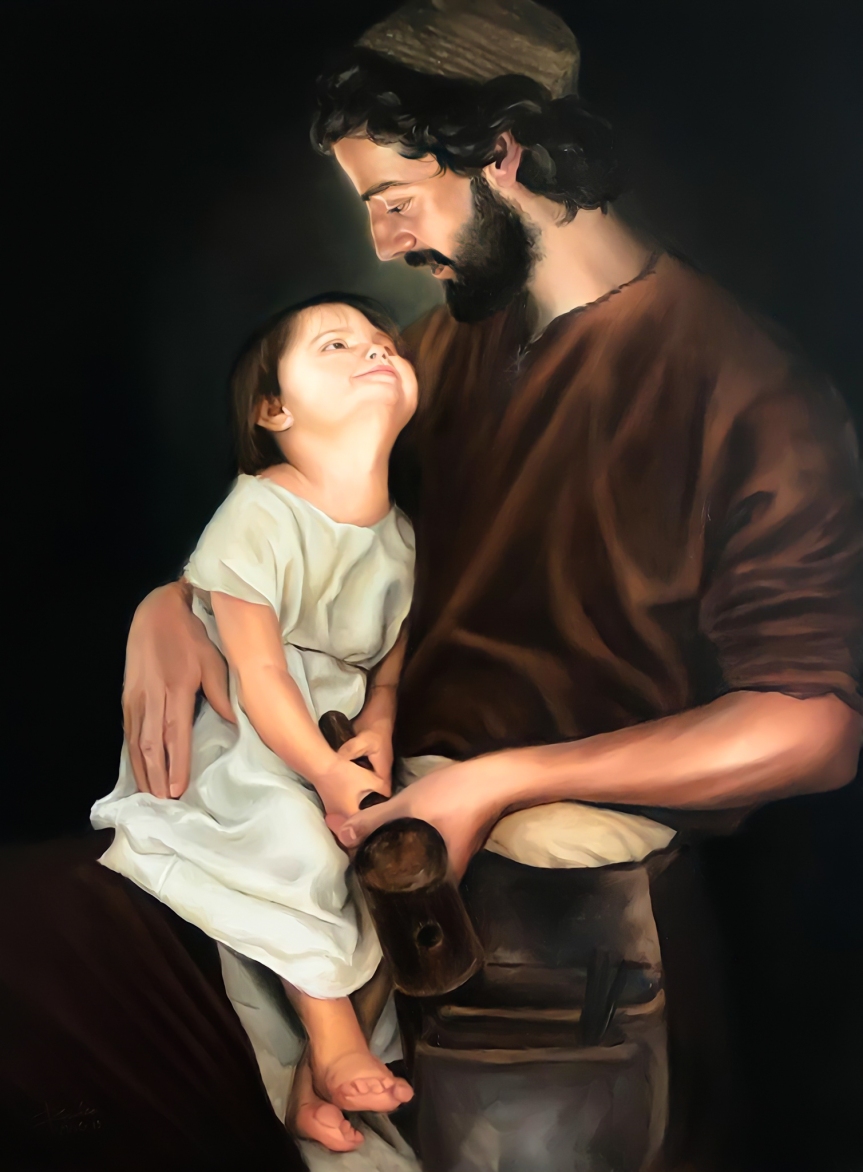 St Joseph with Child Jesus Holding His Wooden Hamor, HD Image Wallpaper
