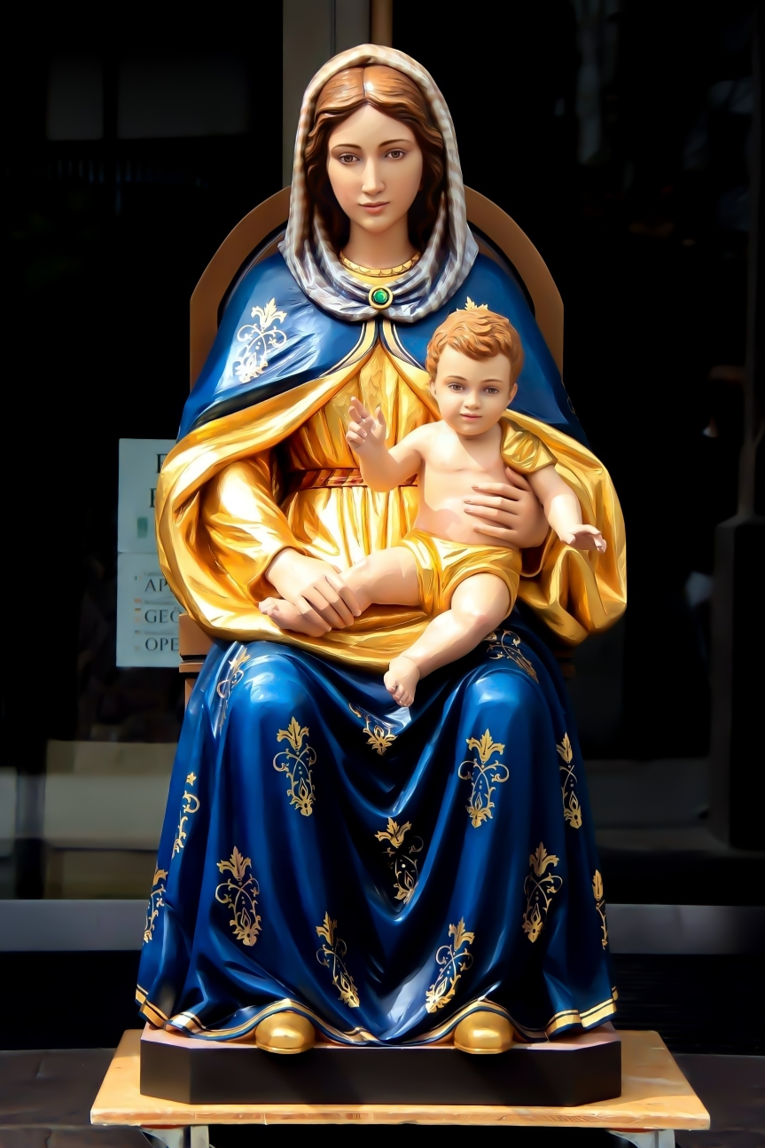 Madonna with Child Jesus on Throne Statue
