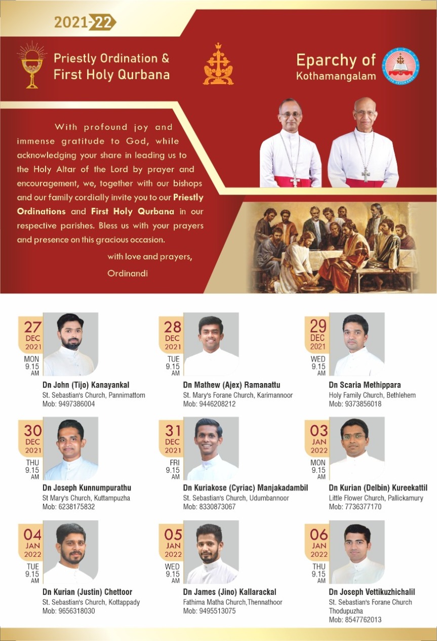 Priestly Ordinations 2021-22 Eparchy of Kothamangalam