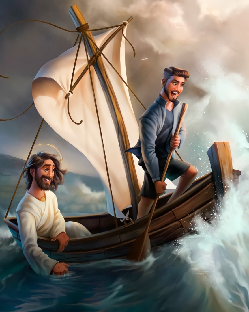 Christ and a Boy on the Boat Illustration